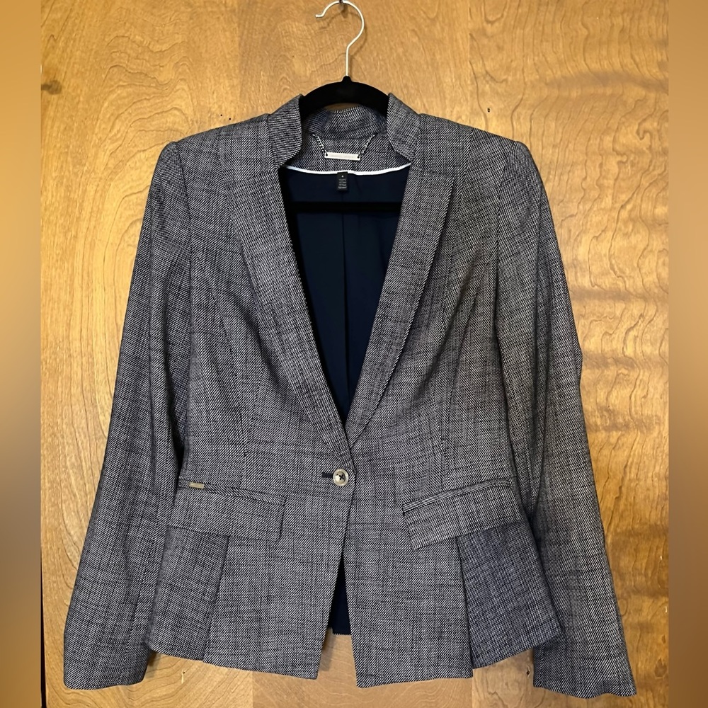 Grey and Navy Plaid Blazer White House Black Market